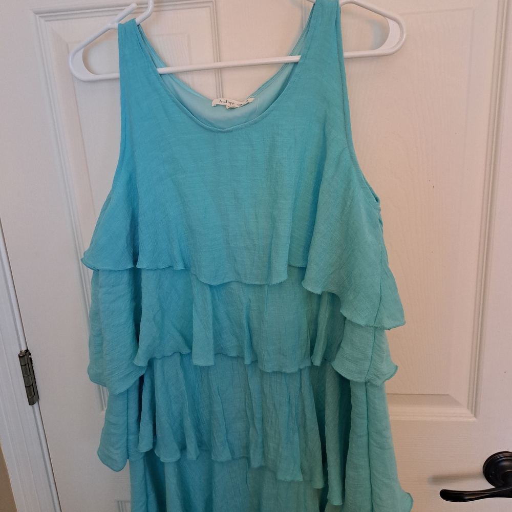Indigo Soul Turquoise Ruffle Mini Dress